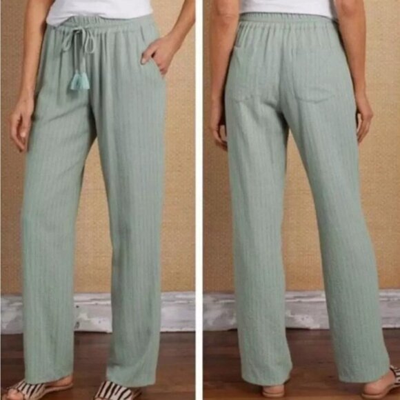 Soft Surroundings LINEN Blend Straight Leg Elastic Waist Drawstring Pants LARGE - Picture 3 of 10